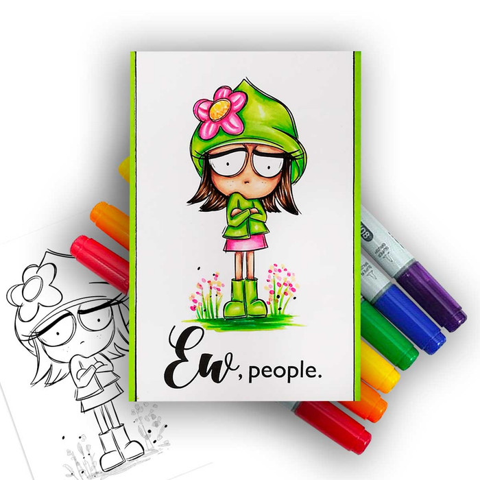 Sulky Attitude Rebel girl (precoloured clipart) -  cute printable craft digital stamp craft download