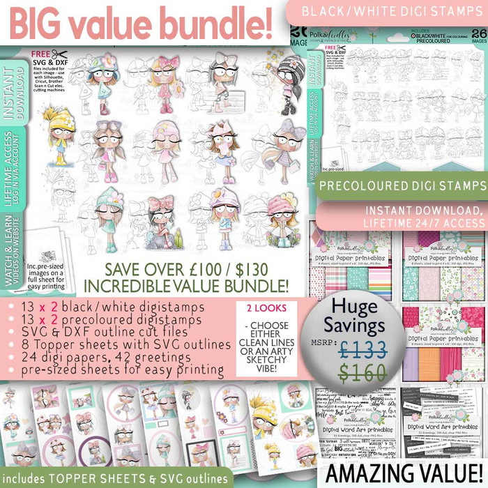Rebel girl BIG KAHUNA bundle. Cute printable craft digital stamp craft download