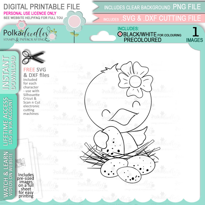 In the Nest Chick Spring into Easter cute printable craft digital stamp download