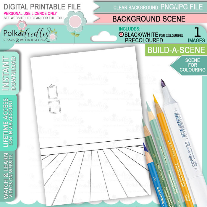 Build A Scene - Room with no view background for colouring. Printable craft digital stamp download