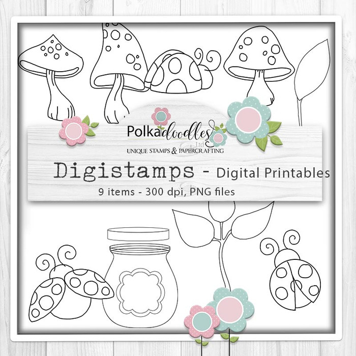 Lily Bug Ladybird digistamps -  cute printable cardmaking digital stamp craft download