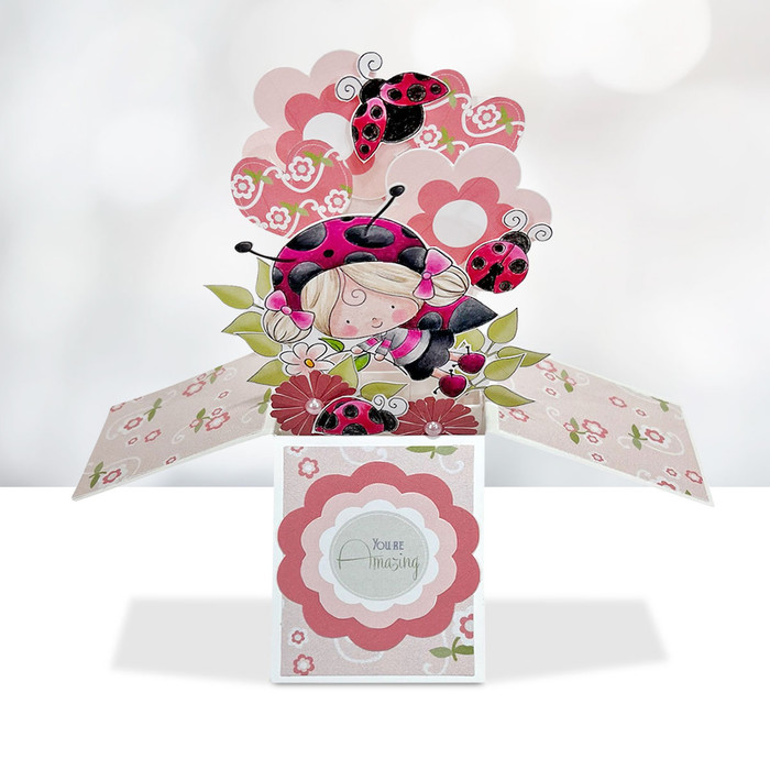 Daisy Lily Ladybug Ladybird PRECOLOURED Cute digital stamp with SVG outlines for card making and crafting.