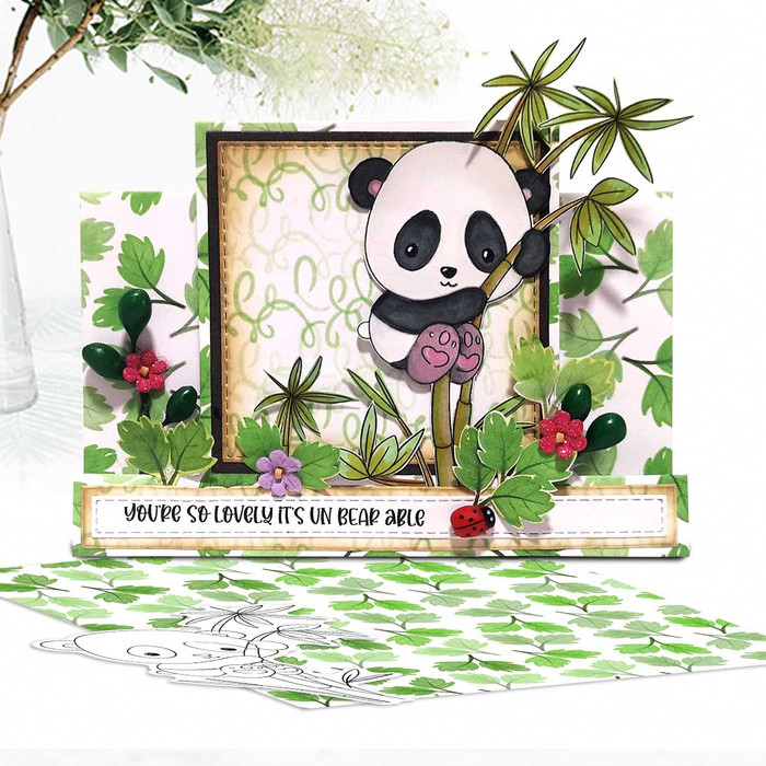 Climbing bamboo tree - Noodle Panda Bear Cute printable digital stamp with SVG outlines for card making, crafting, printable planner sticker.