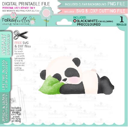 Sleepy head - Noodle Panda bear PRECOLOURED Cute printable digi stamp clipart with SVG outlines for card making, crafting, printable planner sticker