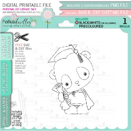 Graduation you passed - Noodle Panda Bear Cute printable digital stamp with SVG outlines for card making, crafting, printable planner sticker.