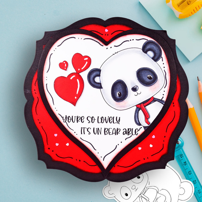 Scarf - Noodle Panda Bear Cute printable digital stamp with SVG outlines for card making, crafting, printable planner sticker.