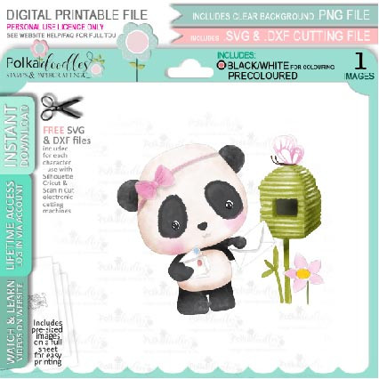 Mailing letters - Noodle Panda bear PRECOLOURED Cute printable digi stamp clipart with SVG outlines for card making, crafting, printable planner sticker