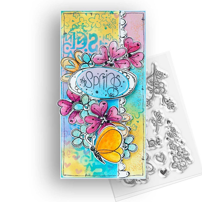 Hearts and Flowers Butterfly Stamps, stencil and papers bundle