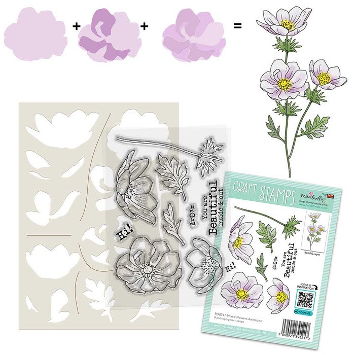 Beautiful Anemone Flowers clear stamps with Colour and Create Stencil