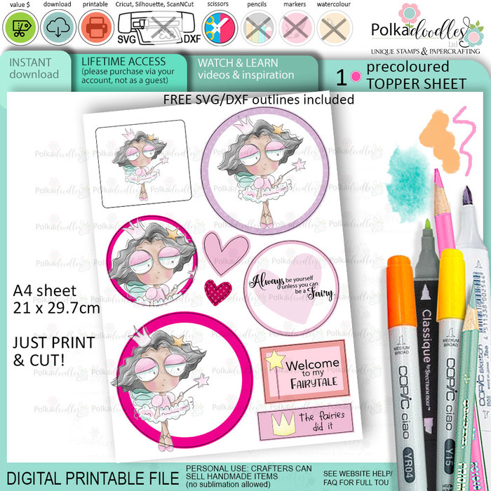 Topper sheet 9 - Fairy Wanda digital printables for card making, crafts, digiscrap