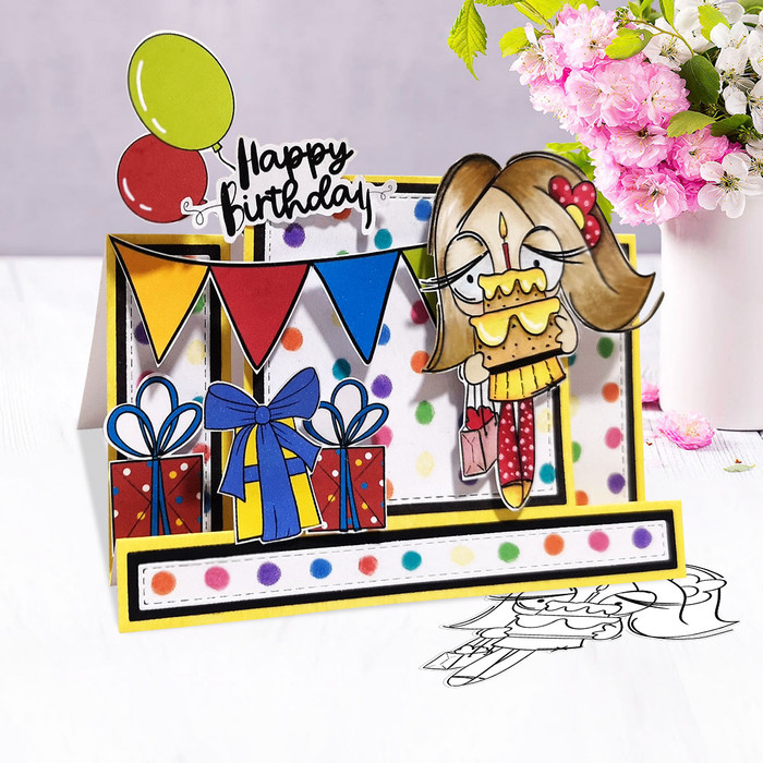 Birthday - Wanda Cute printable digi stamp clipart with SVG outlines for card making, crafting, printable planner sticker