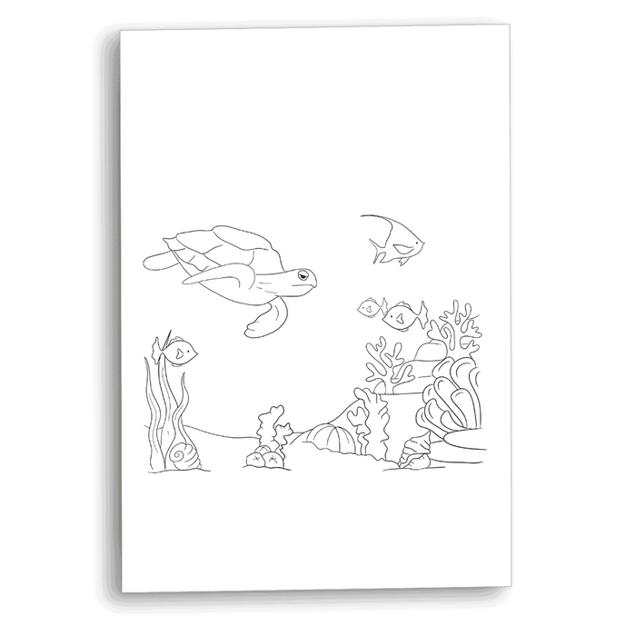 Turtle ocean sea underwater colouring scene printable coloring page- card making craft digital download