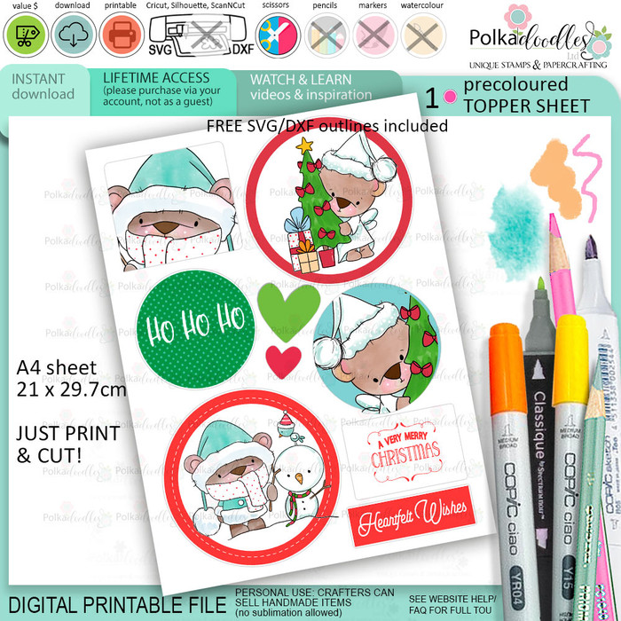 Topper sheet 6 Christmas printable colour clipart craft card making scrapbooking
