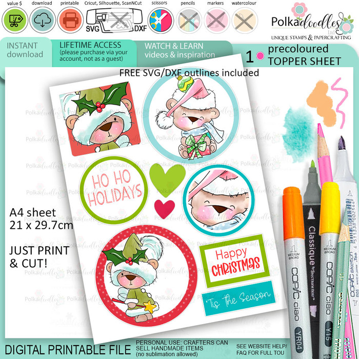Topper sheet 8 Christmas printable colour clipart craft card making scrapbooking
