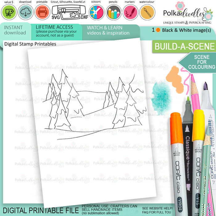 Colouring scene 3 Christmas printable craft card making coloring page