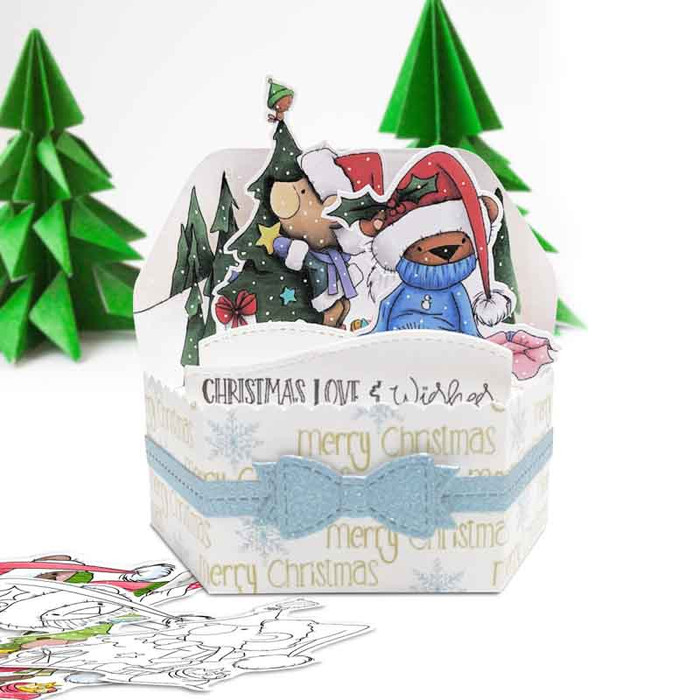 Decorating the Tree Bella Christmas bear - colour clipart printable stamp craft card making digital stamp download