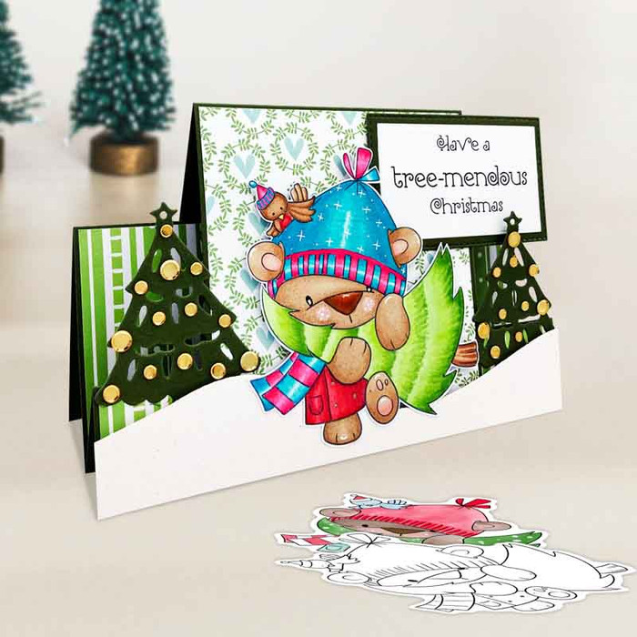 Christmas tree Bella Christmas bear - colour clipart printable stamp craft card making digital stamp download