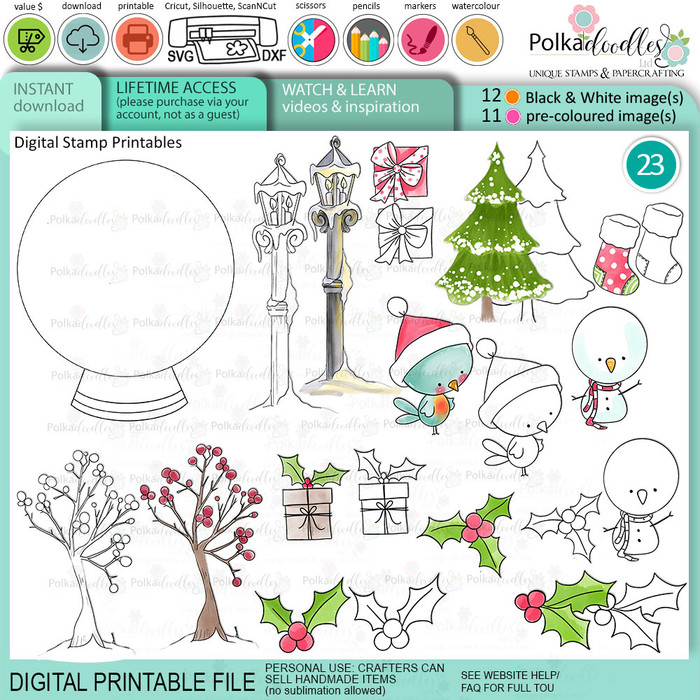 Christmas bear ephemera - printable stamp clipart craft card making digital stamp download