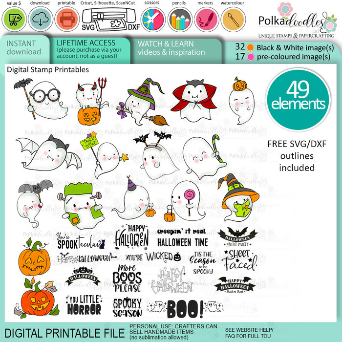 Ghastly Ghost Halloween printable digital stamp craft card making scrapbooking sticker