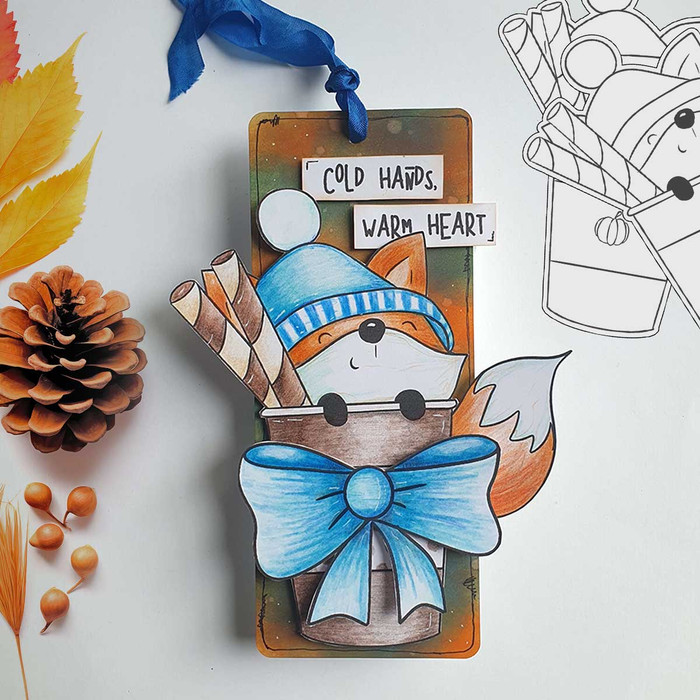 Winter Latte Coffee Autumn Fall Fox - printable stamp craft card making digital stamp download