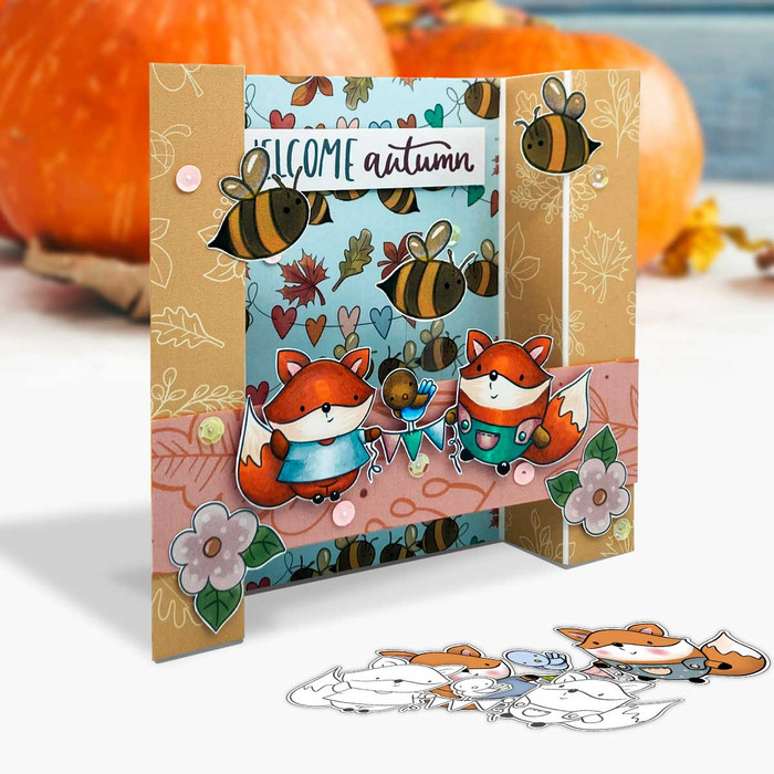 Friends Autumn Fall Fox - printable stamp craft card making digital stamp download