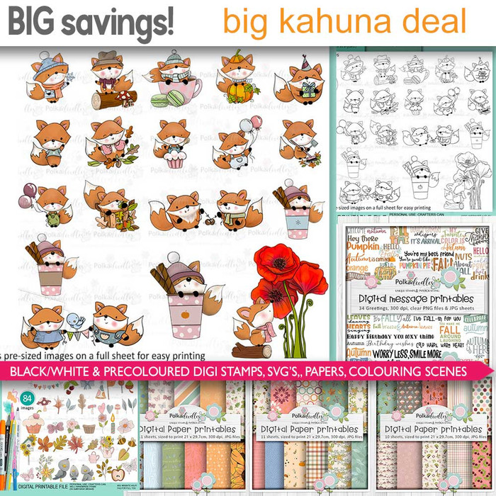 Autumn Fall Freddy Fox printable stamp craft card making digital stamp downloads - BIG KAHUNA bundle