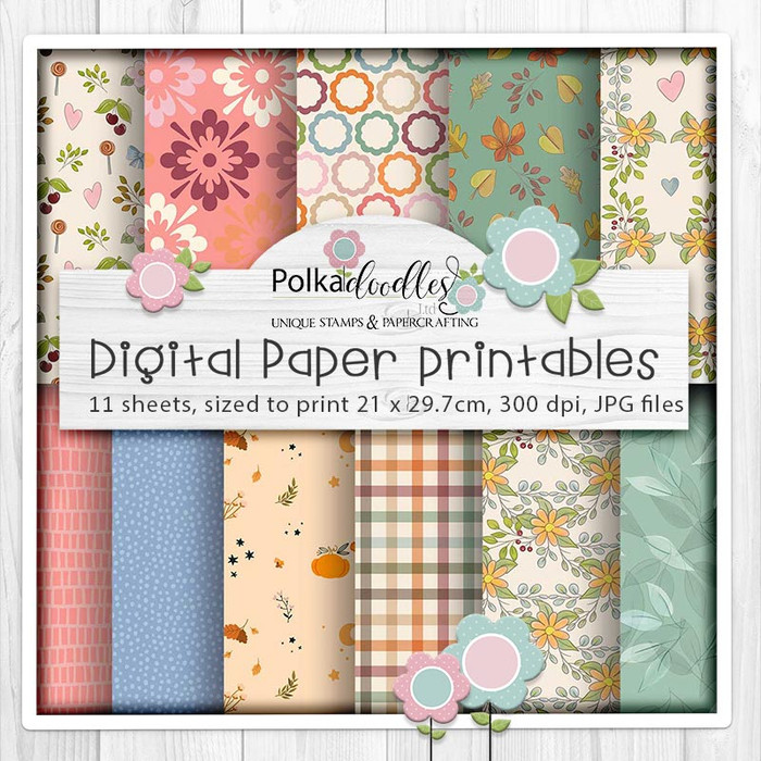 Autumn Fall paper patterns 3 - printable craft card making digital downloads