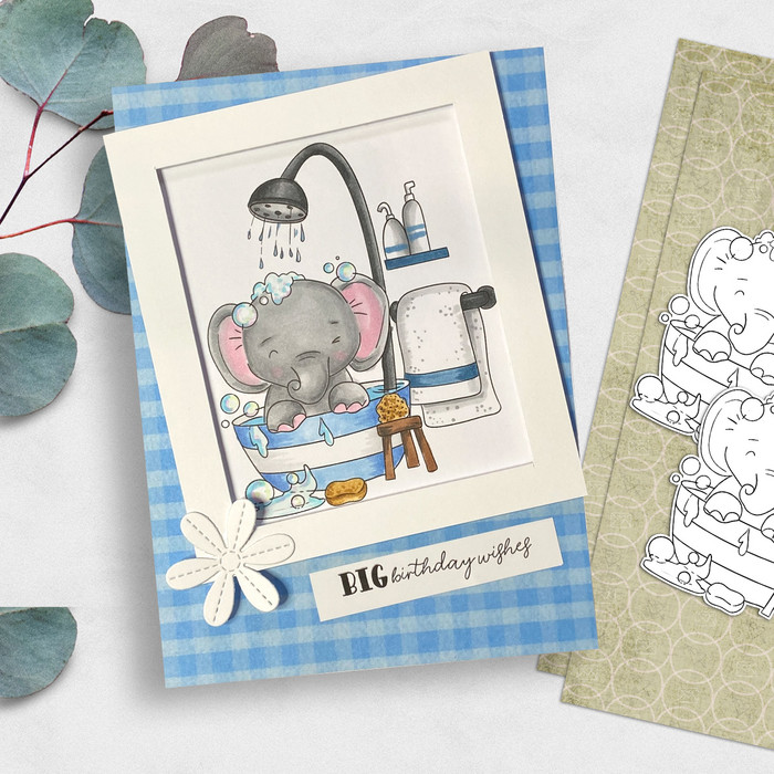 Bathtime elephant colour clipart printable digital stamp for card making, craft, scrapbooking, printable stickers