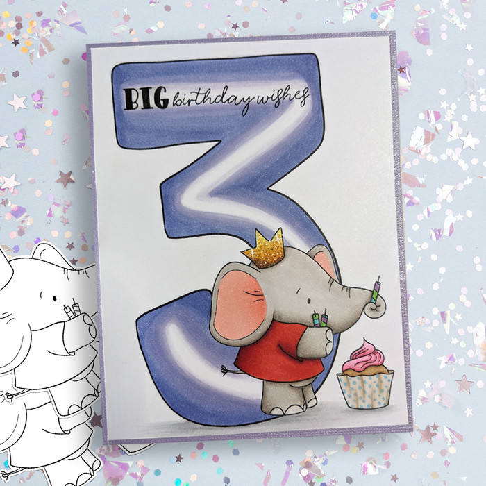 Cupcake elephant printable digital stamp for card making, craft, scrapbooking, printable stickers