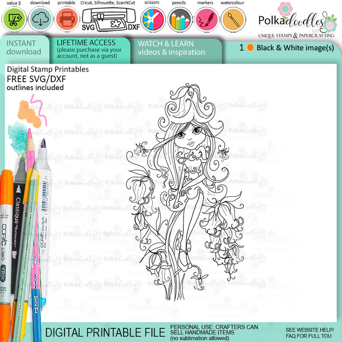 Bluebell Darling Buds printable digital stamp for card making, craft, scrapbooking, printable stickers
