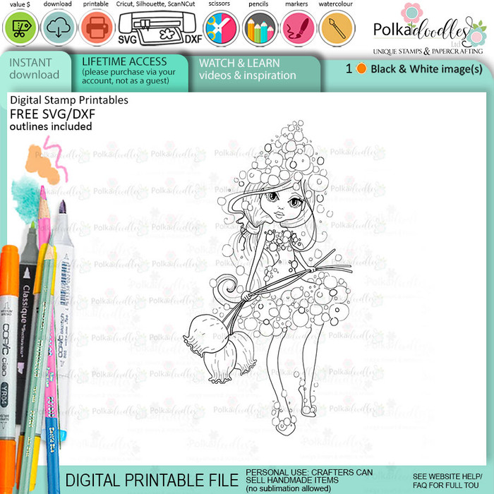 Hyacinth flower girl Darling Buds - printable digital stamp for card making, craft, scrapbooking, printable stickers