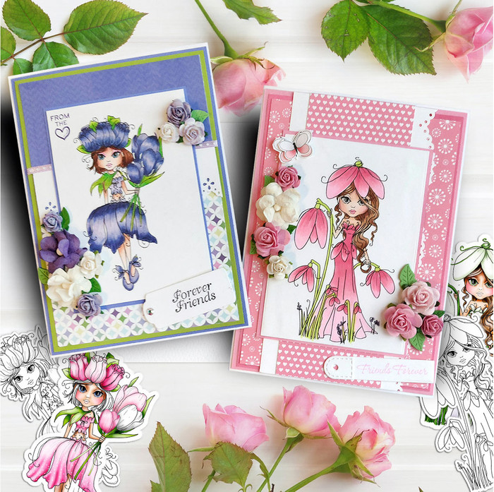 Snowdrop flower girl Darling Buds - printable digital stamp for card making, craft, scrapbooking, printable stickers
