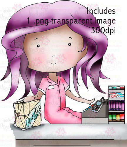 Checkout girl  digital stamp download