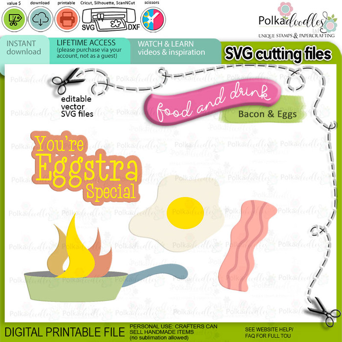 Bacon and Eggs Food, Drink, Kitchen SVG cutting files - cricut-silhouette-cutting-file-printable-digital-SVG-waffles-food-kitchen-colour-clipart-craft-card-making-scrapbook-sticker