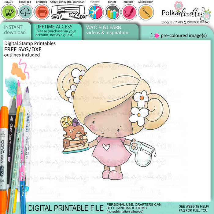 Pancake Time -colour-clipart-Pancake-waffles-food-kitchen-printable-digital-stamp-cricut-silhouette-craft-card-making-scrapbook-sticker