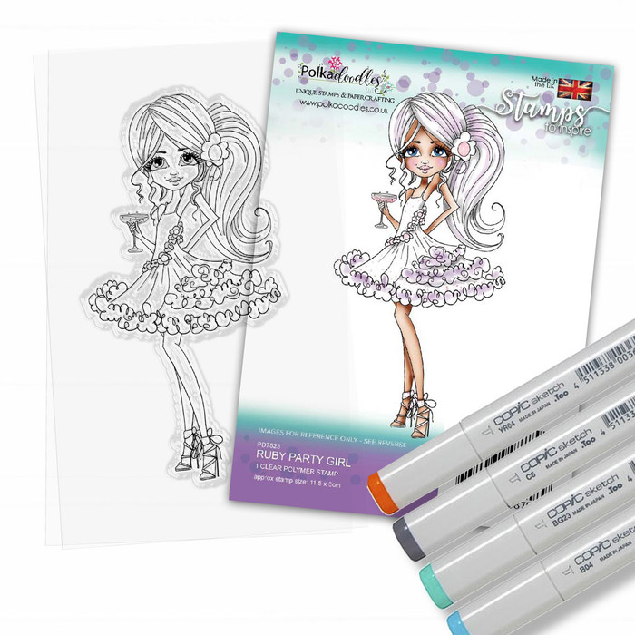 Ruby Party girl clear stamp for card making, crafts, scrapbooking