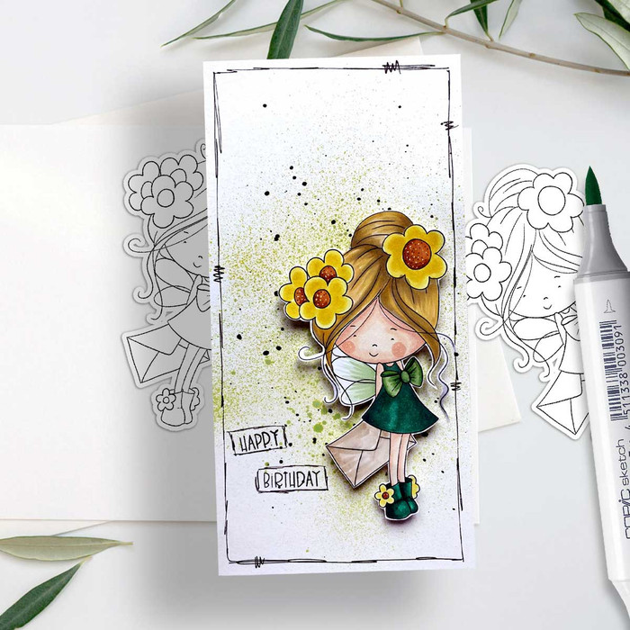 Message Letter Fairy Winnie Daisy printable digital stamp colouring card making crafts scrapbooking sticker with SVG print and cut outline