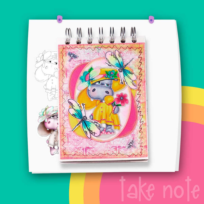 Blushing cute Helga Hippo printable digital stamp - card making crafts scrapbooking sticker with SVG print and cut outline