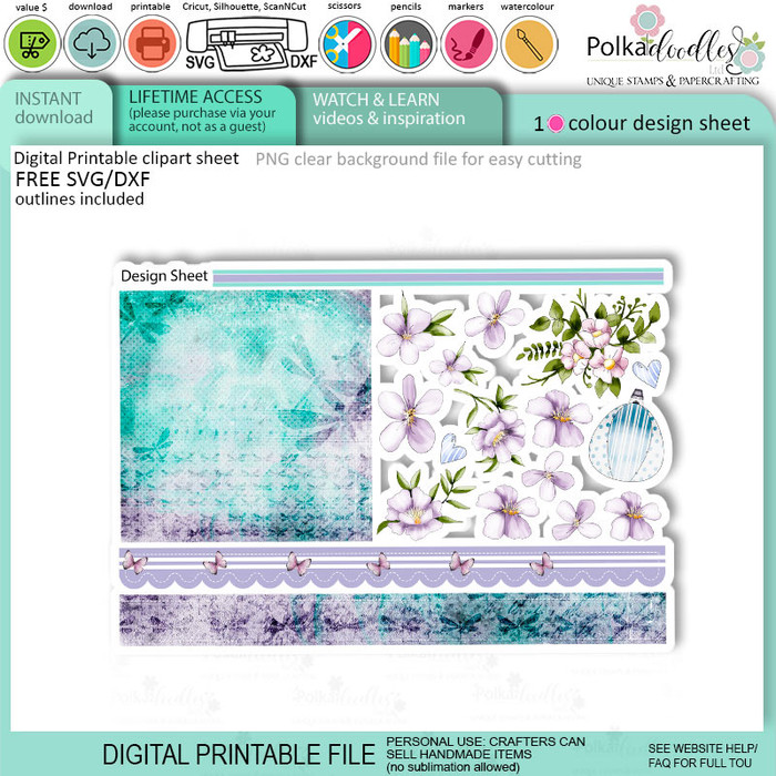 Helga Hippo Quick & easy design sheet template 27. Cute Print and Cut SVG Files for Cricut Silhouette Scan and Cut machines – for handmade cards, cardmaking, crafts