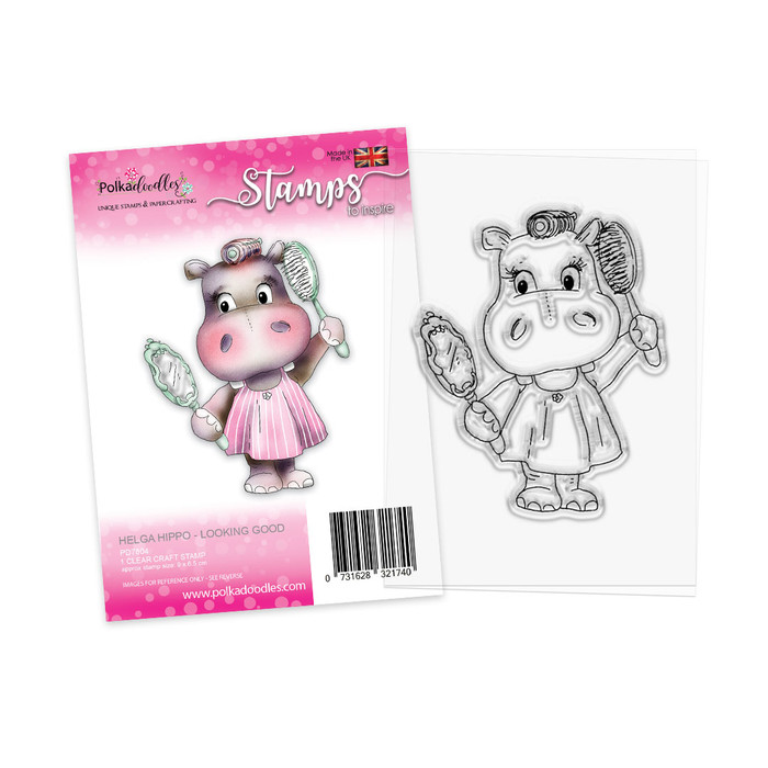 Beauty pamper hair Helga Hippo cute clear craft card making stamp for colouring, handmade cards and crafts, scrapbooking