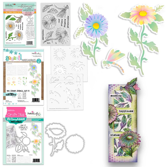 Daisy Dragonfly clear stamps, outline cutting dies and layering Stencils bundle for Card making Crafts