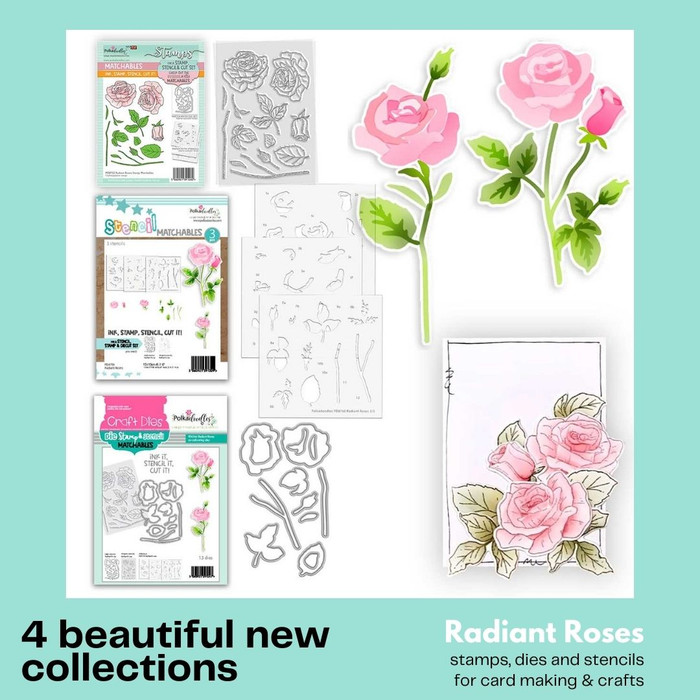 Radiant Roses clear stamps, outline cutting dies and layering Stencils bundle for Card making Crafts