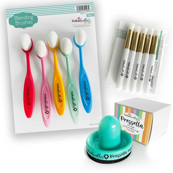 Stamping and Stencil Tool Essentials bundle - Pressella Easy Stamping Tool, 10 Stencil Ink Blending brushes