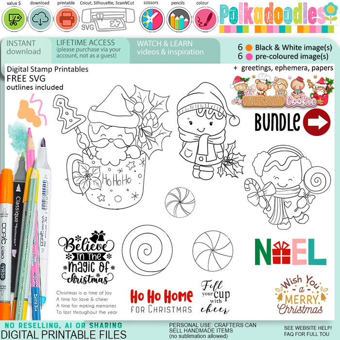 Candy Gingerbread Cookie Christmas digistamp clipart digital stamps, printables, clipart for card making, craft, junk journals