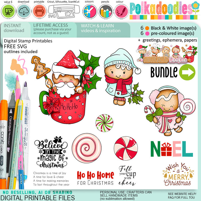 Candy Gingerbread Cookie Christmas digistamp clipart digital stamps, printables, clipart for card making, craft, junk journals