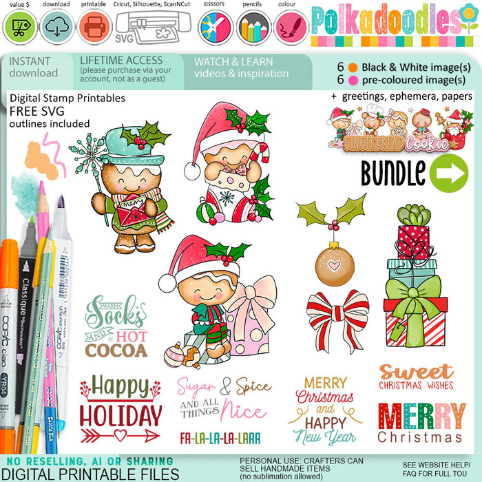 Christmas Gingerbread Cookie  digistamp clipart digital stamps, printables, clipart for card making, craft, junk journals