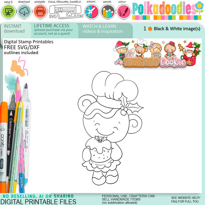 Baking Puddings Gingerbread Cookie digital stamps, printables for card making, craft, junk journals