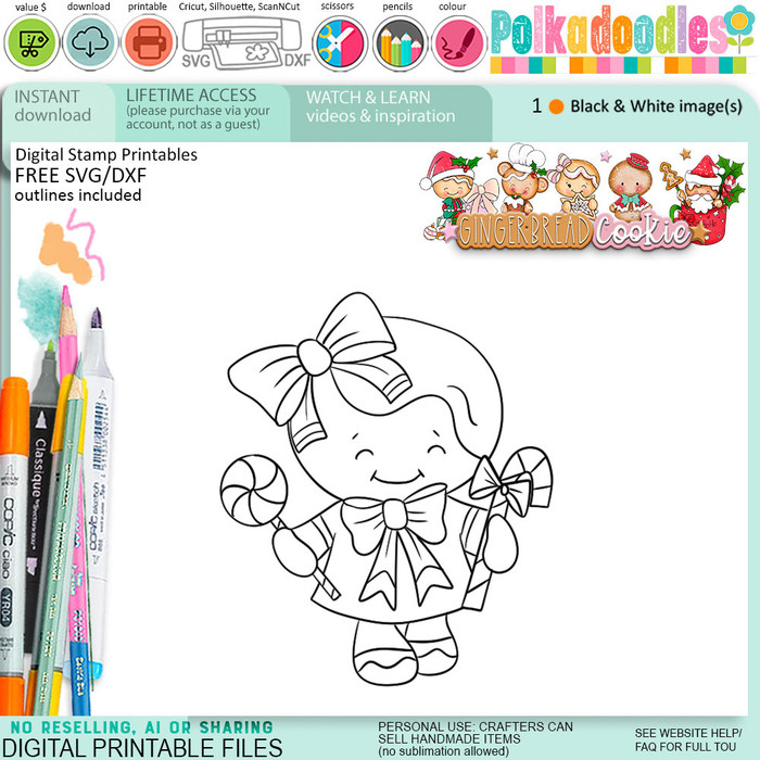Candy Fun Christmas Gingerbread Cookie digital stamps, printables for card making, craft, junk journals