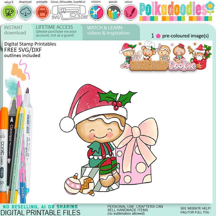 Pile of presents Christmas Gingerbread Cookie digistamp clipart digital stamps, printables, clipart for card making, craft, junk journals