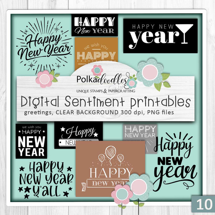 Happy New Year digital stamps, printables for card making, craft, junk journals